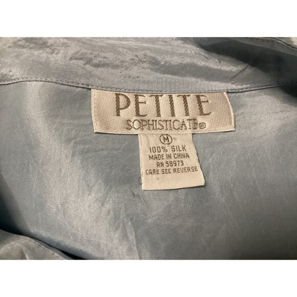 Vintage Petite sophisticate western fringes button up 100% silk size M blue - Picture 7 of 7